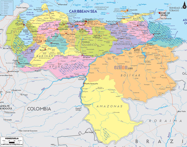 Large detailed administrative map of Venezuela.
