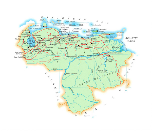 Large detailed physical map of Venezuela. Venezuela large detailed physical map.