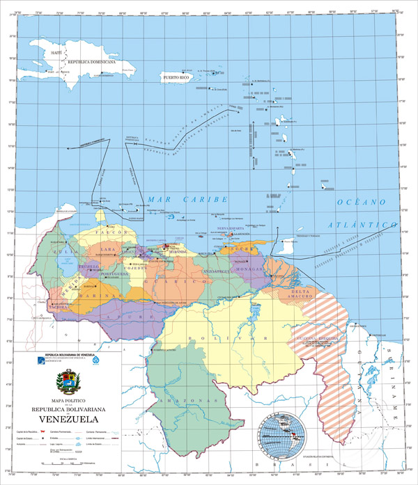 Large detailed political map of Venezuela with administrative divisions.