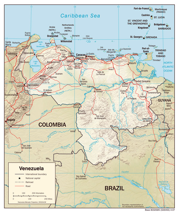 Large detailed relief map of Venezuela.