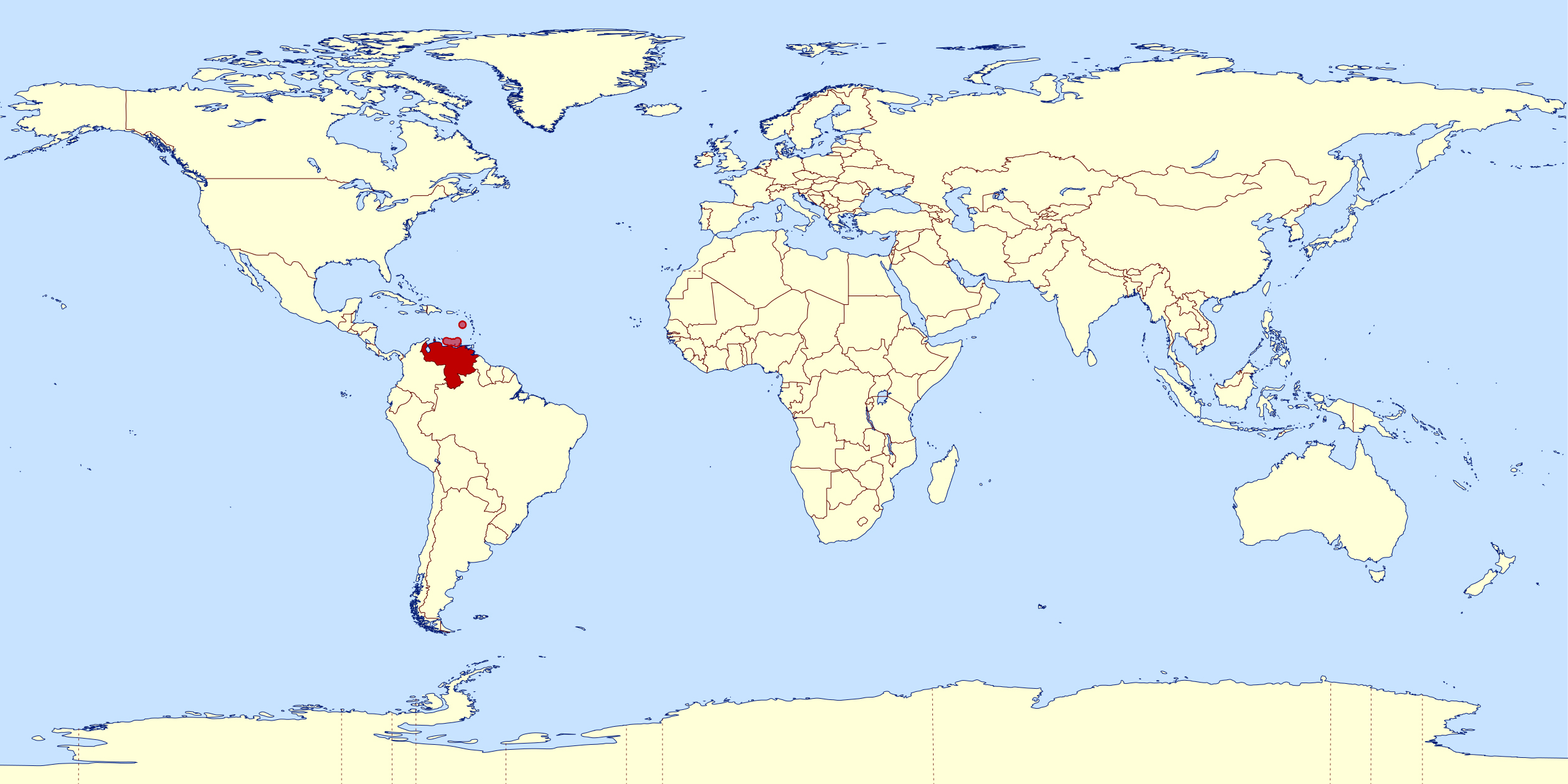 Large Location Map Of Venezuela In The World Vidiani Com Maps Of All Countries In One Place