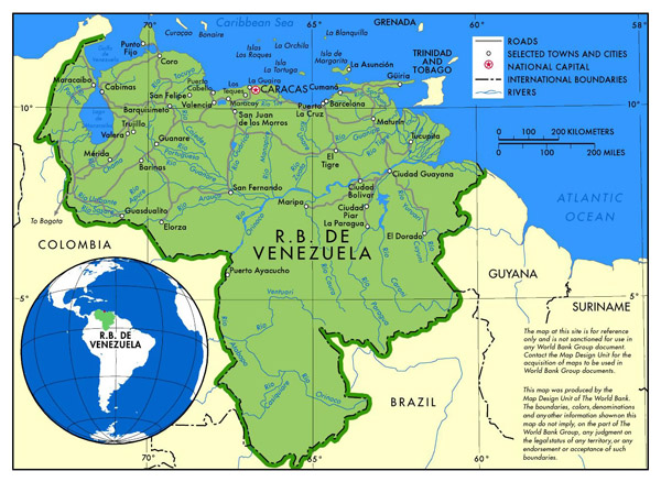 Large political map of Venezuela with roads and major cities.