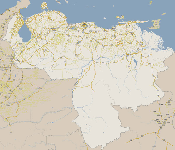 Large road map of Venezuela with cities. Venezuela large road map with cities.