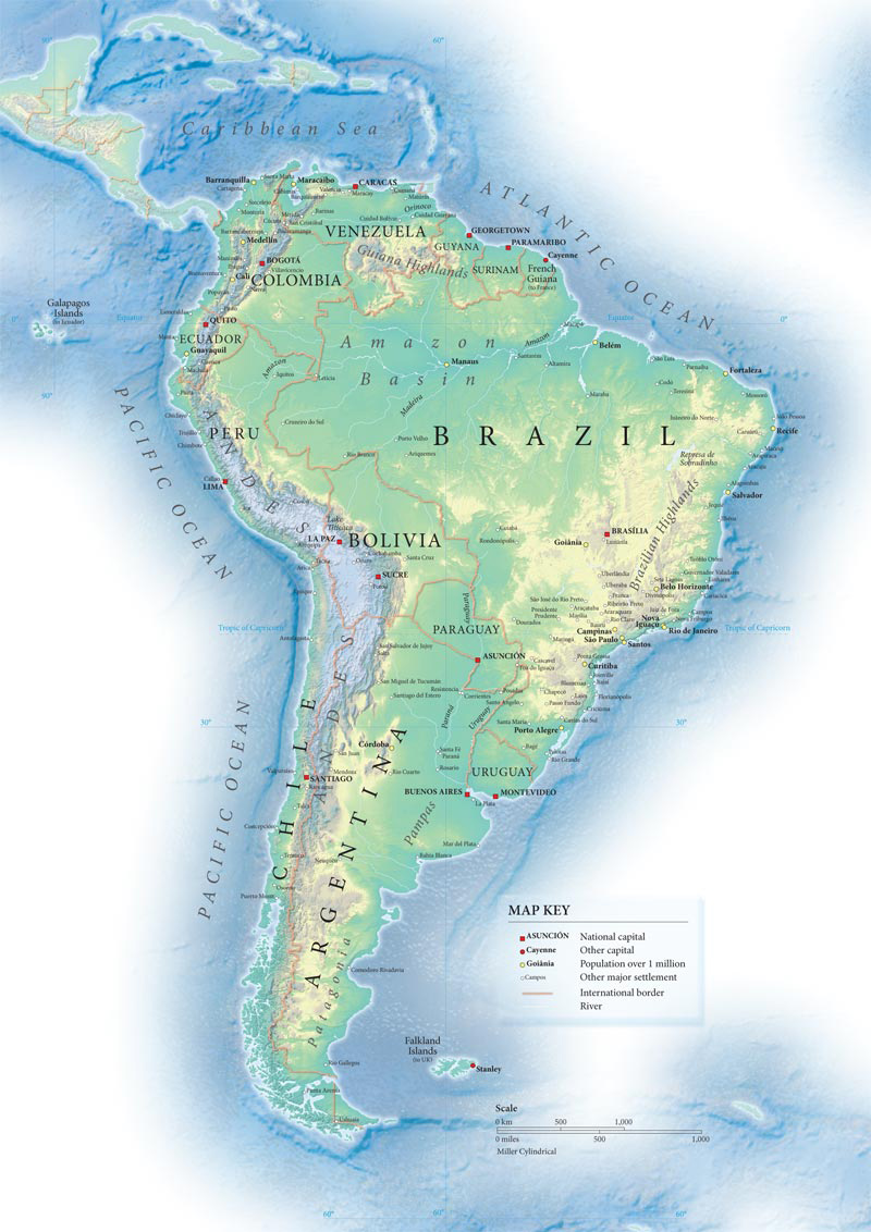 South America Detailed Topographical Map Detailed Topographical