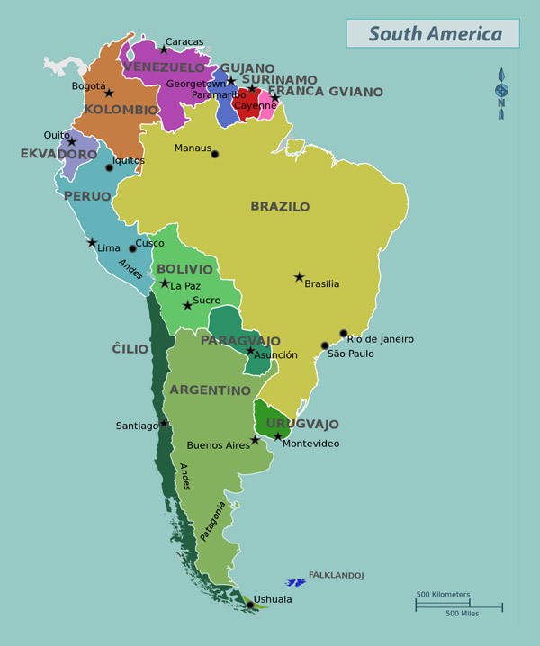 South America large detailed political map.
