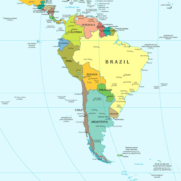 South America large political map.