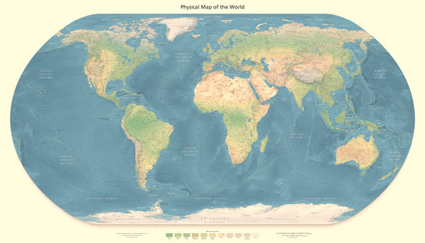 Detailed physical map of the World.