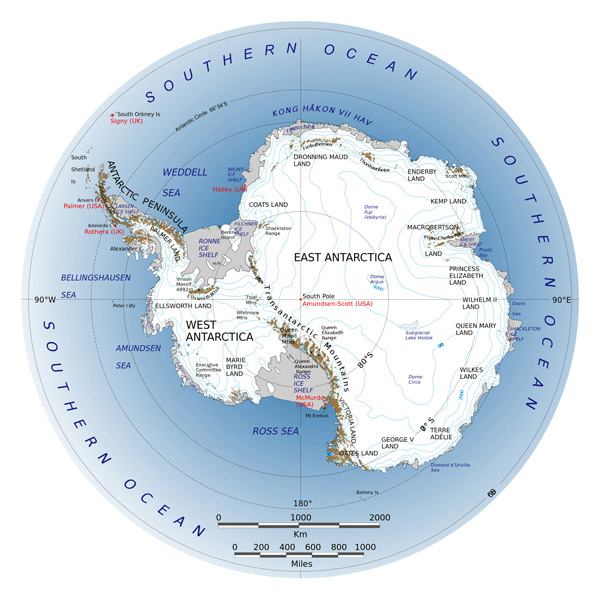 Large detailed map of Antarctica.