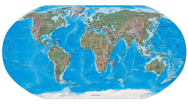 Large detailed political and relief map of the World.