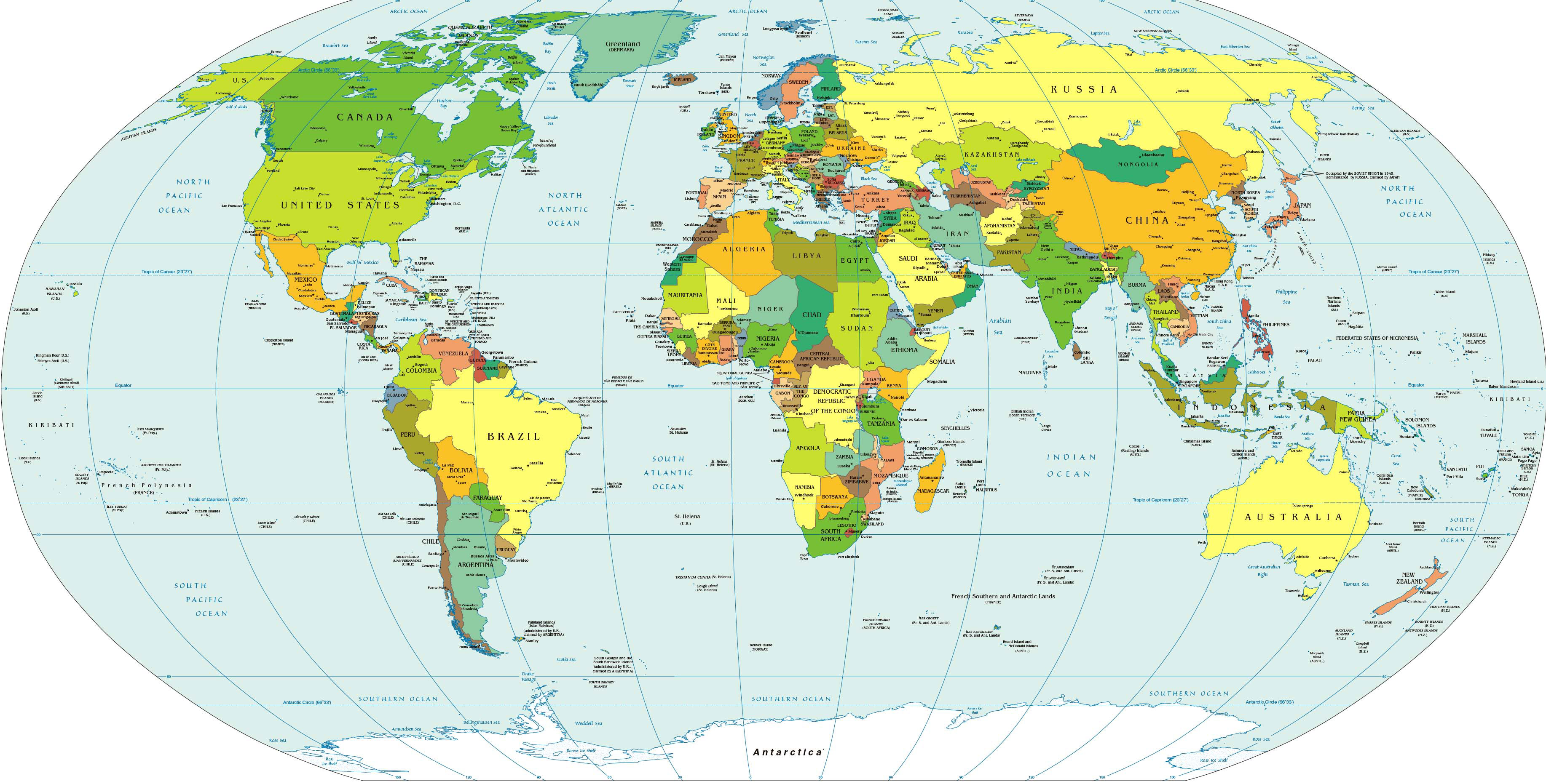 Large detailed political map of the World. Large detailed political