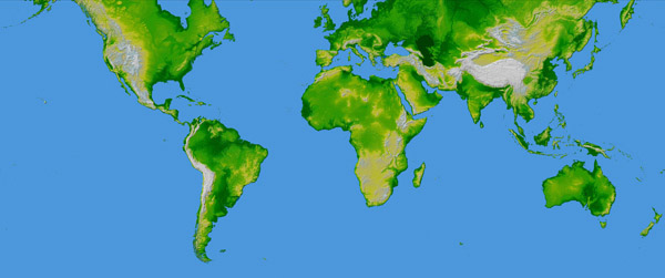 Large detailed topographical map of the World.