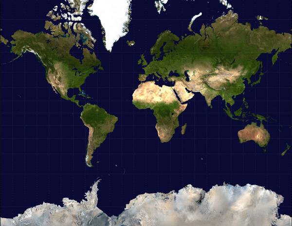 Large satellite map of the World.