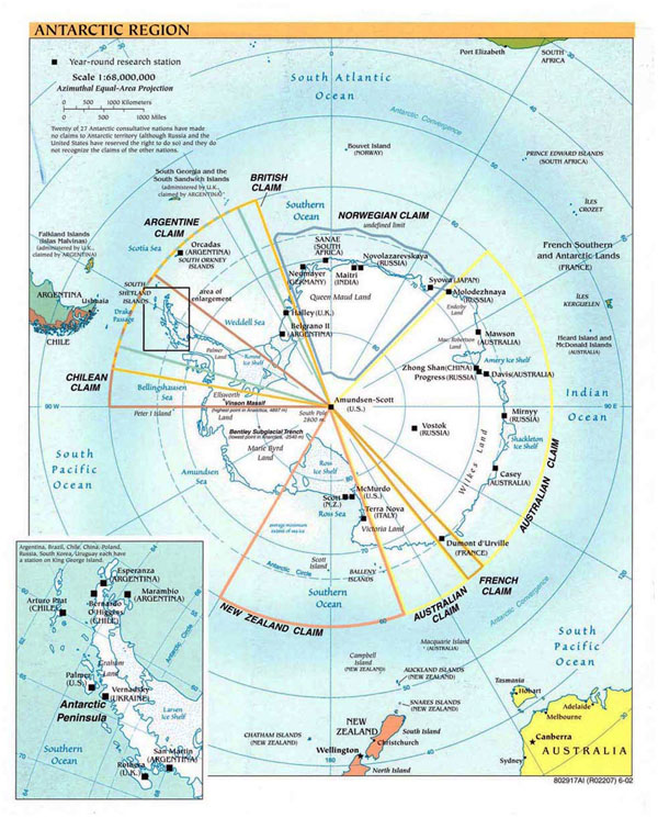 Detailed political map of Antarctic Region - 2002.