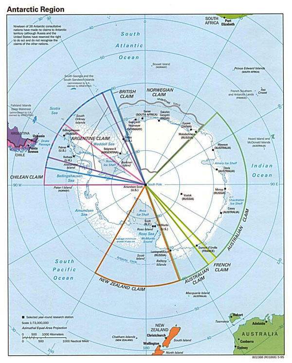 Large Antarctic Region political map - 1995.