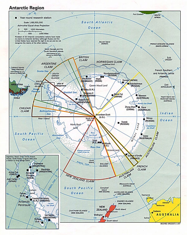 Large map of Antarctic Region - 1997.