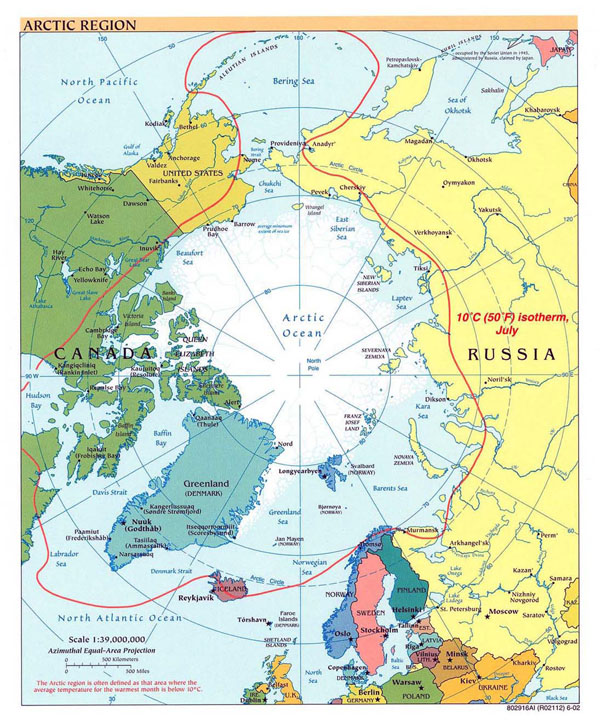 Large Arctic Region political map - 2002.