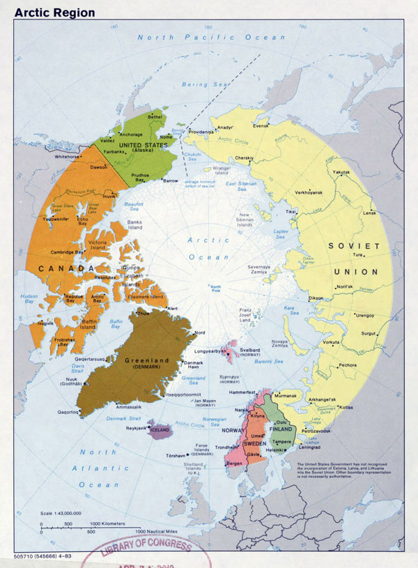 Large detailed political map of Arctic Region - 1983.