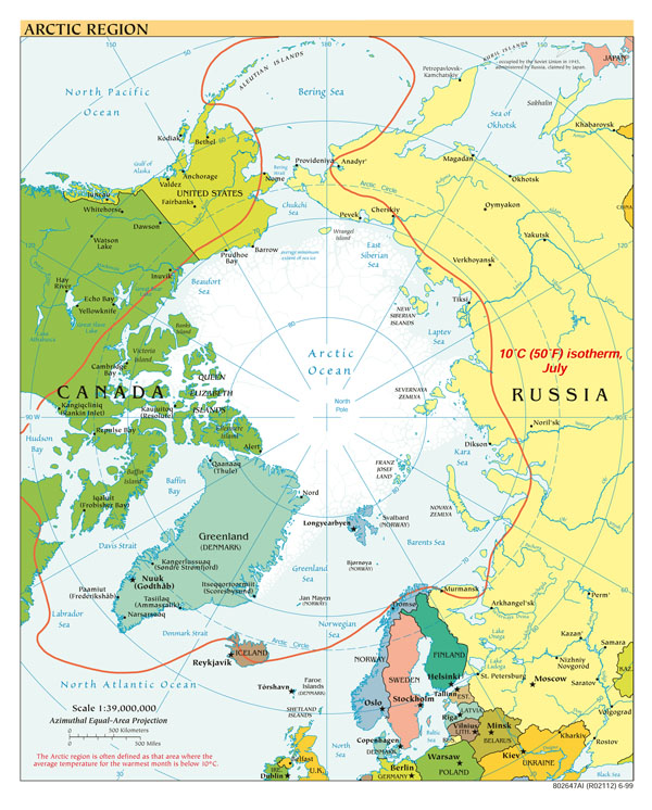 Large detailed political map of Arctic Region - 1999.