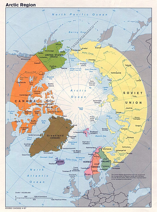 Large political map of Arctic Region - 1987.