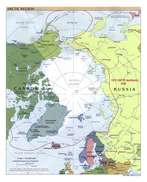 Large political map of Arctic Region - 2001.