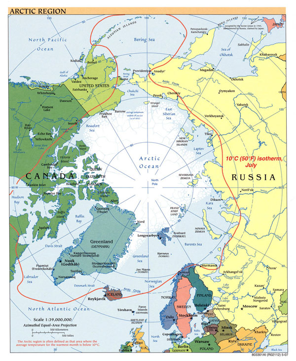 Large political map of Arctic Region - 2007.