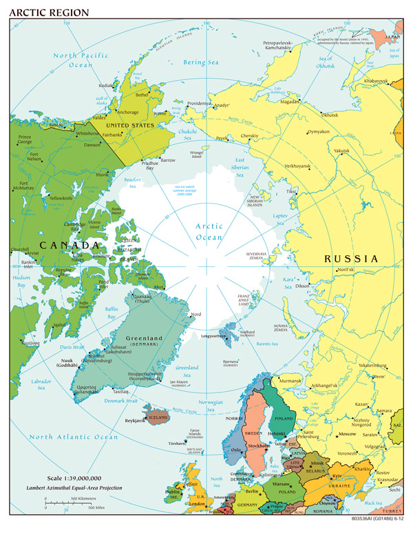 Large scale political map of Arctic Region - 2012.