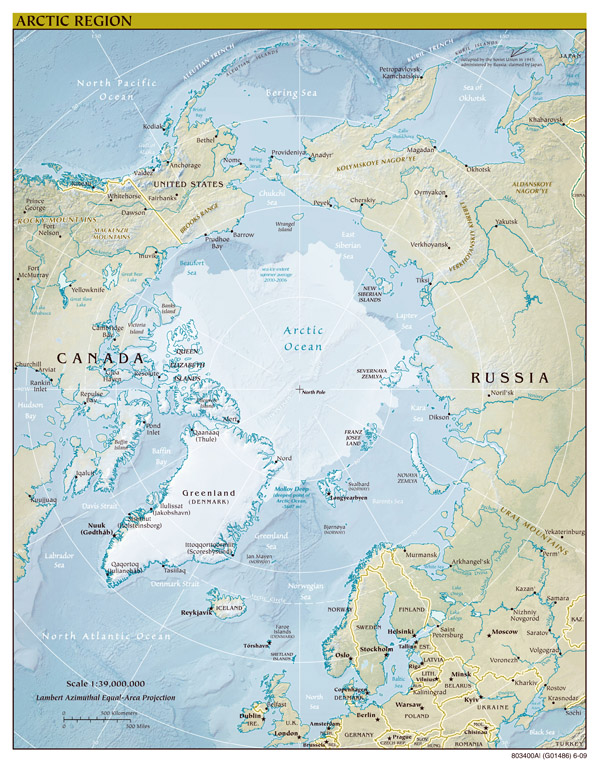 Large scale political map of Arctic Region with relief - 2009.