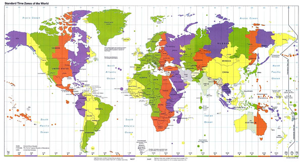 Large map of Time Zones of the World - 1995.