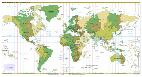 Large scale Standart Time Zones map of the World - 2012.