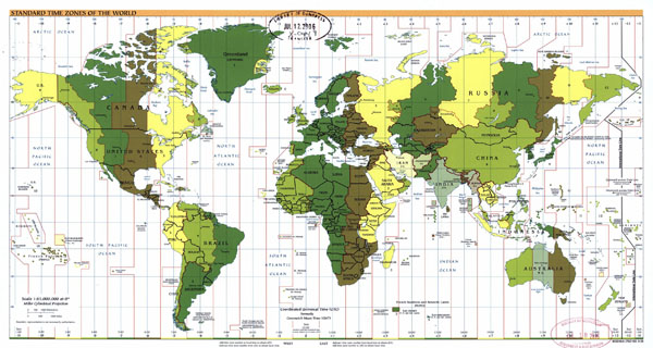 Large Standart Time Zones map of the World - 2006.