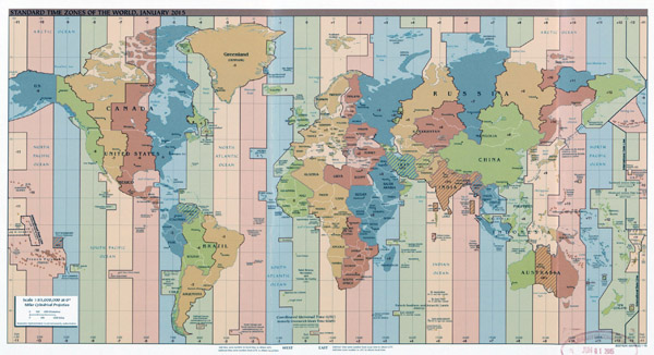 Large Time Zones map of the World - 2015.