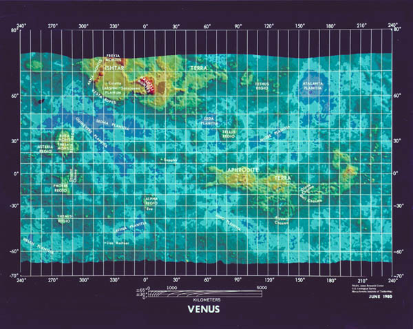 Large detailed topographic map of Venus - 1980.